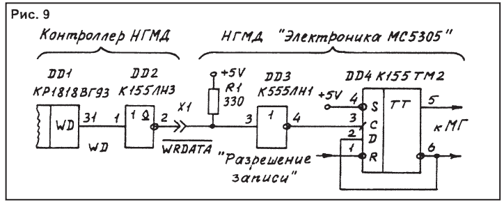 Схема формирования сигнала записи в контроллере дисковода компьютера «Балтик»