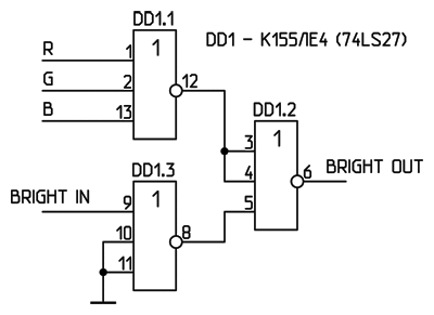 Схема правильного формирования яркостного сигнала на К155ЛЕ4