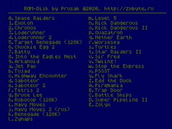 Список игр на ROM-диске объёмом 1МБ